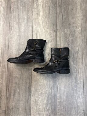 Fiorentini + Baker Black Leather Harness Ankle Boots with Ring Detail